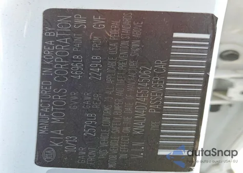 2014 Kia Cadenza Premium z USA, uszkodzony, nr VIN KNALN4D74E5145062